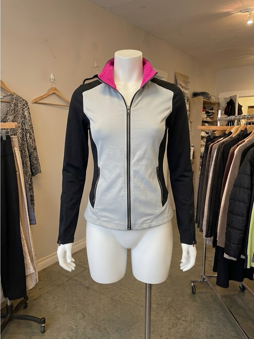 Layer 8 Performance Track Jacket Colourblock Grey Black Pink Workout Women Small